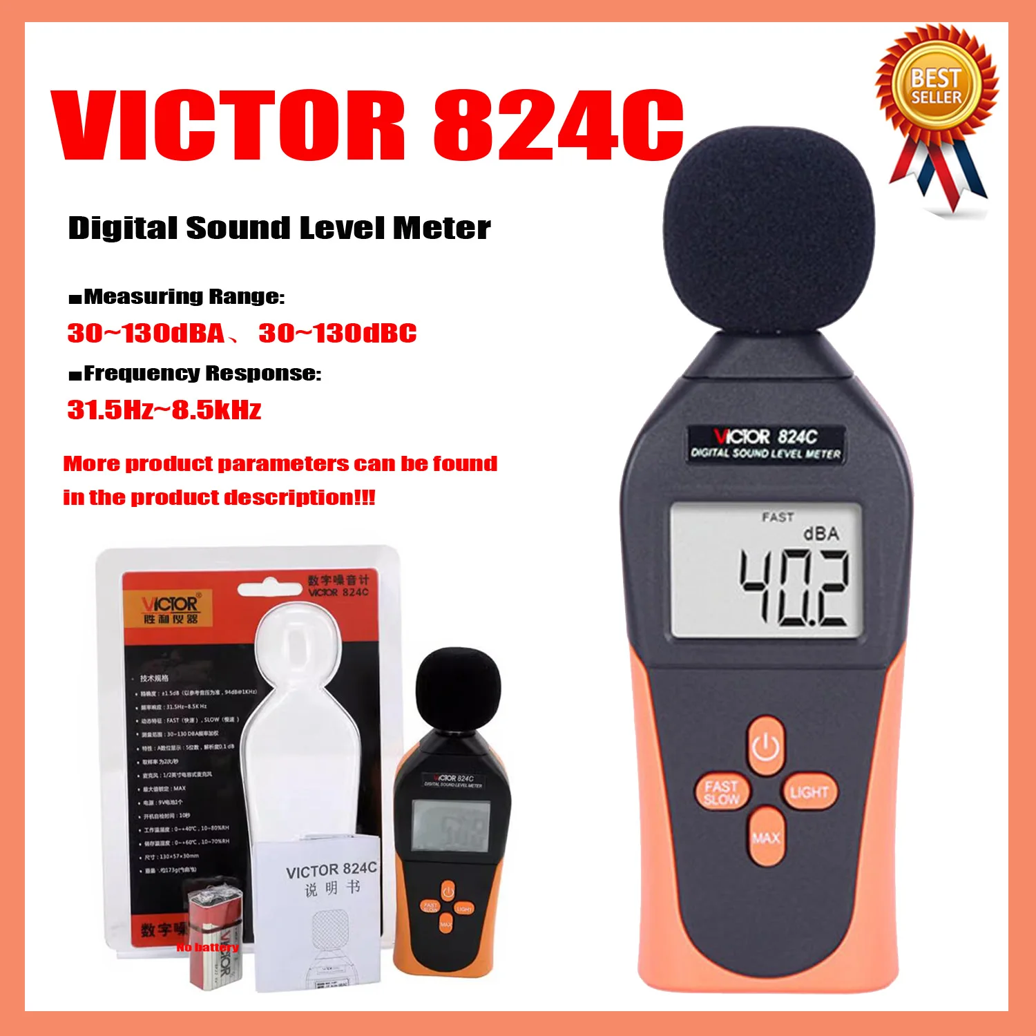 

VICTOR 824 824C 824L Digital Sound Level Meter Multifunction Environment Meters Decibel Meter Noise Meter Sound level VC824.