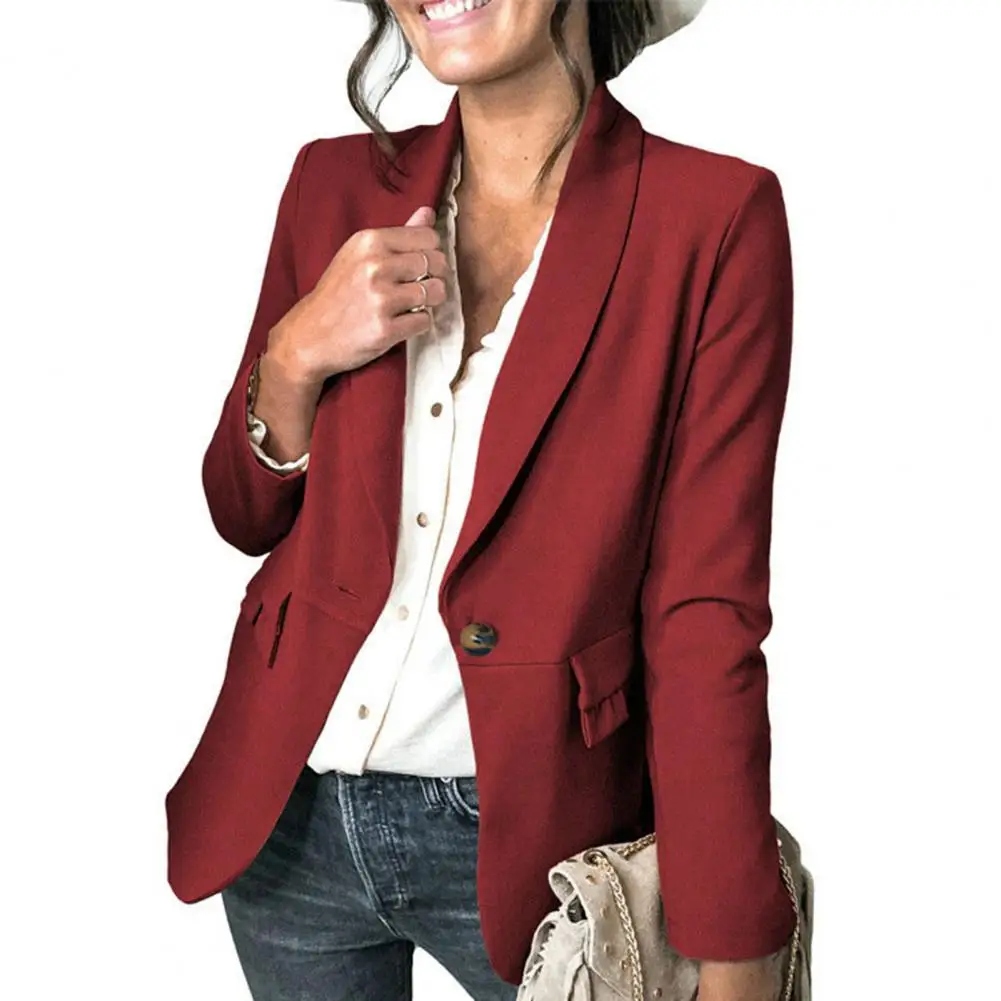 Lapela manga longa plissado aba bolsos escritório blazer senhora outono inverno cor sólida único botão temperamento terno casaco outerwear