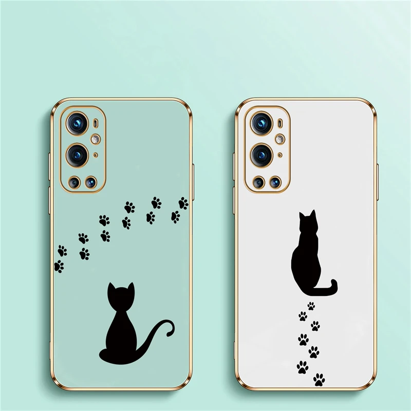 Oneplus 9 Pro Cartoon Cat Phone Case For One Plus 9 8 7 7T Pro Nord CE 2 Lite 5G Cute Animal Pattern Plating Soft TPU Cover