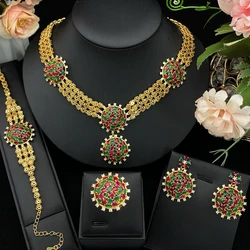 JRH Jewelry for Women Fashion Luxury Zircon Craft Gold Plated Brass Jewelry - 4-Piece Anniversary Party Set