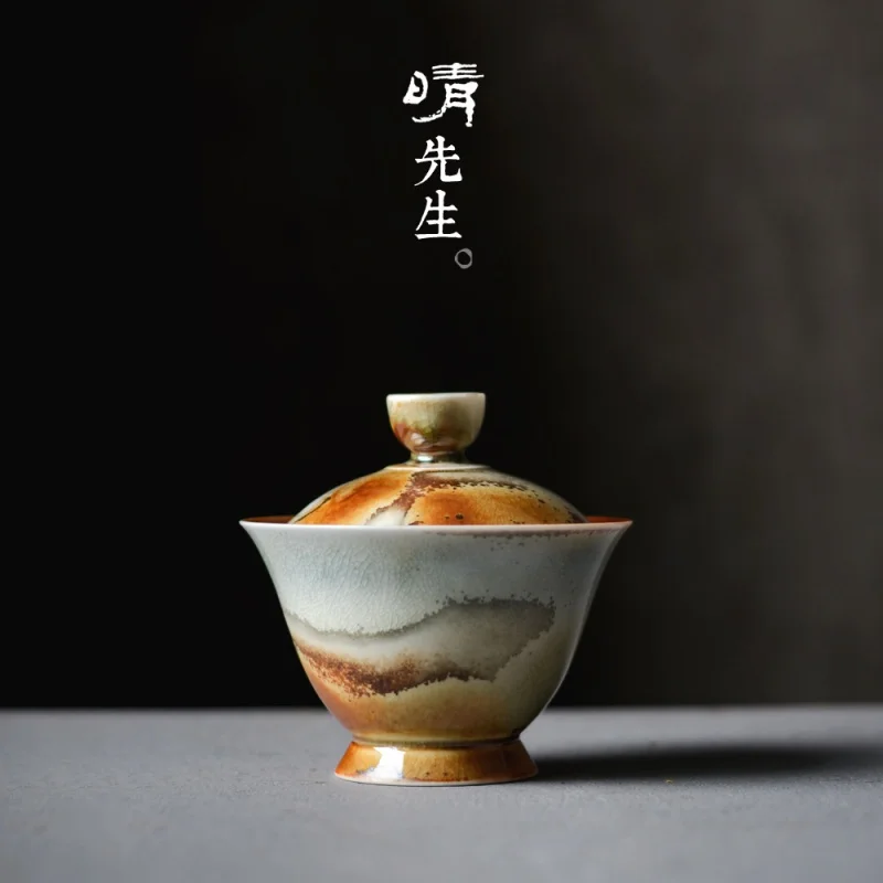 High Quality Handmade Cover Teacup Jingdezhen White Porcelain Firewood Color Burning Kung Fu Tea Set Tea Bowl Egg-Shell Porcelai