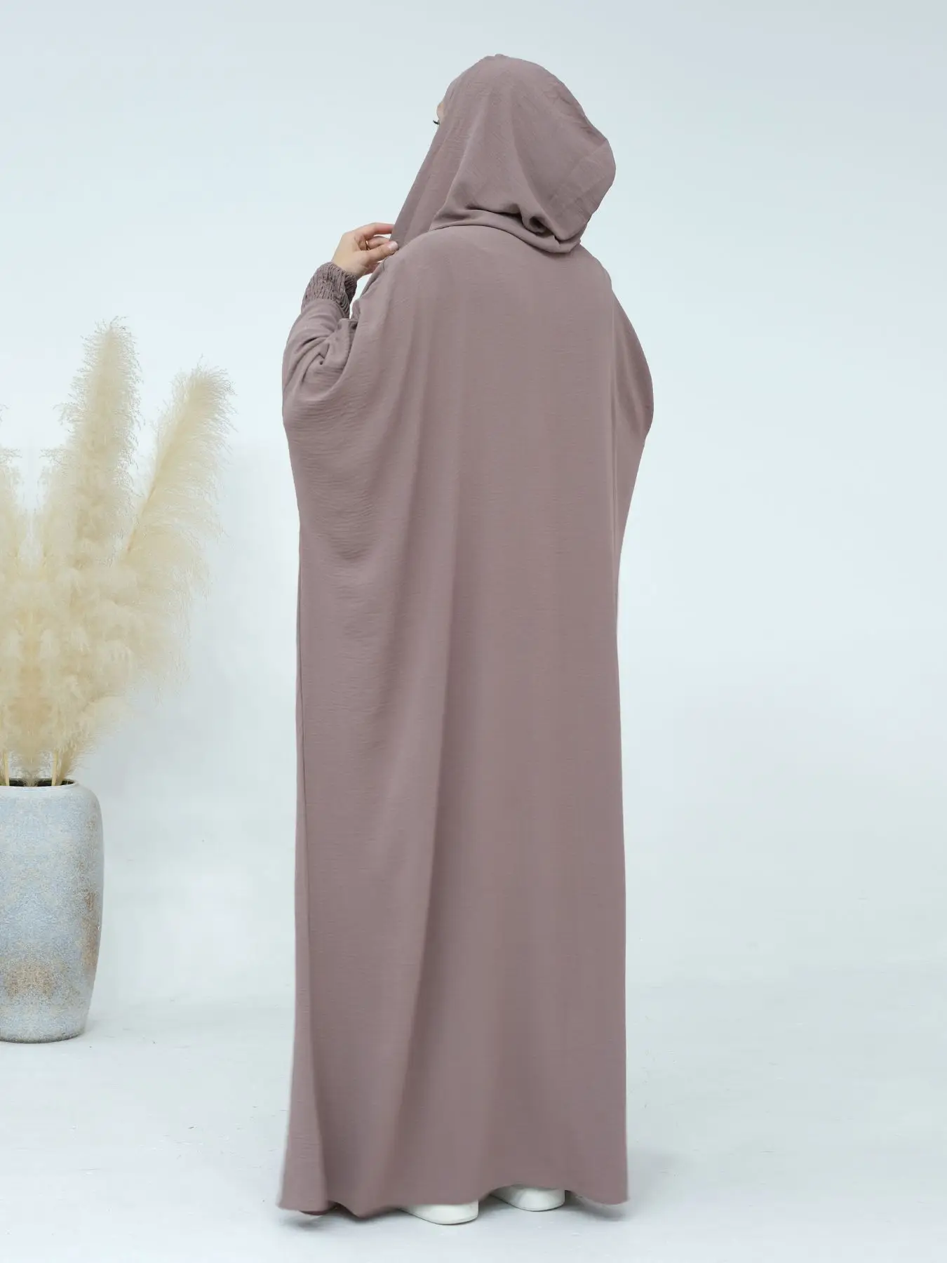 Saudi Women Abayas Muslim Ramadan Prayer Clothing With Hooded Jalaba Solid Casual Batwing Sleeve Arab Oriental Robe Eid Djellaba