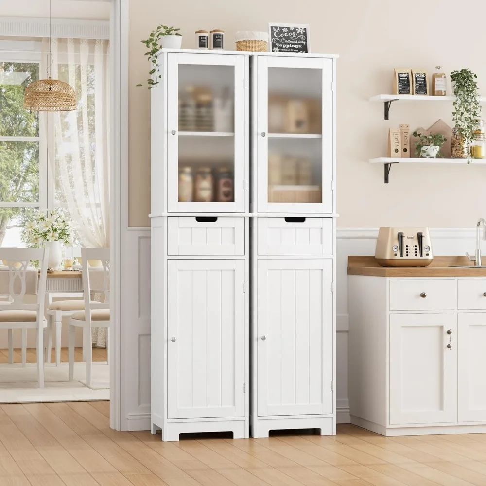 خزانة حمام طويلة بطول 67 بوصة، خزانة حمام من الكتان قائمة بذاتها مع أبواب ورف قابل للتعديل، أرضية مطبخ ضيقة