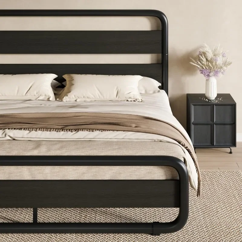 Houten Hoofdeinde En Treeplank, Heavy Duty Platform Bed Frame Met 10 "Onder Het Bed Opslag, Lawaai-Vrij, Geen Boxspring Nodig