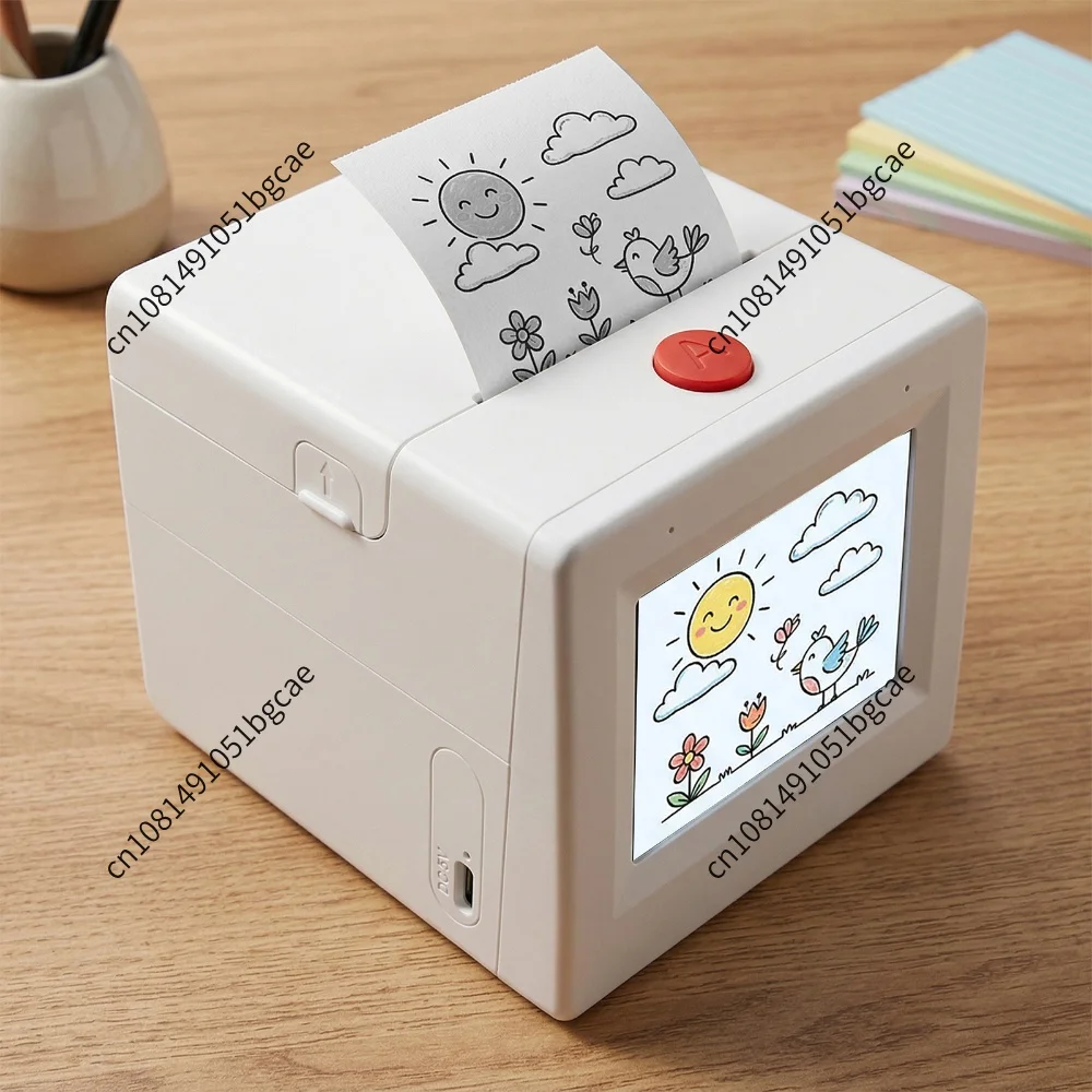 Inkless Smart AI Voice Sticker Printer Box with Display USB Charging 5 Rolls Paper for Home Office Study DIY Projects
