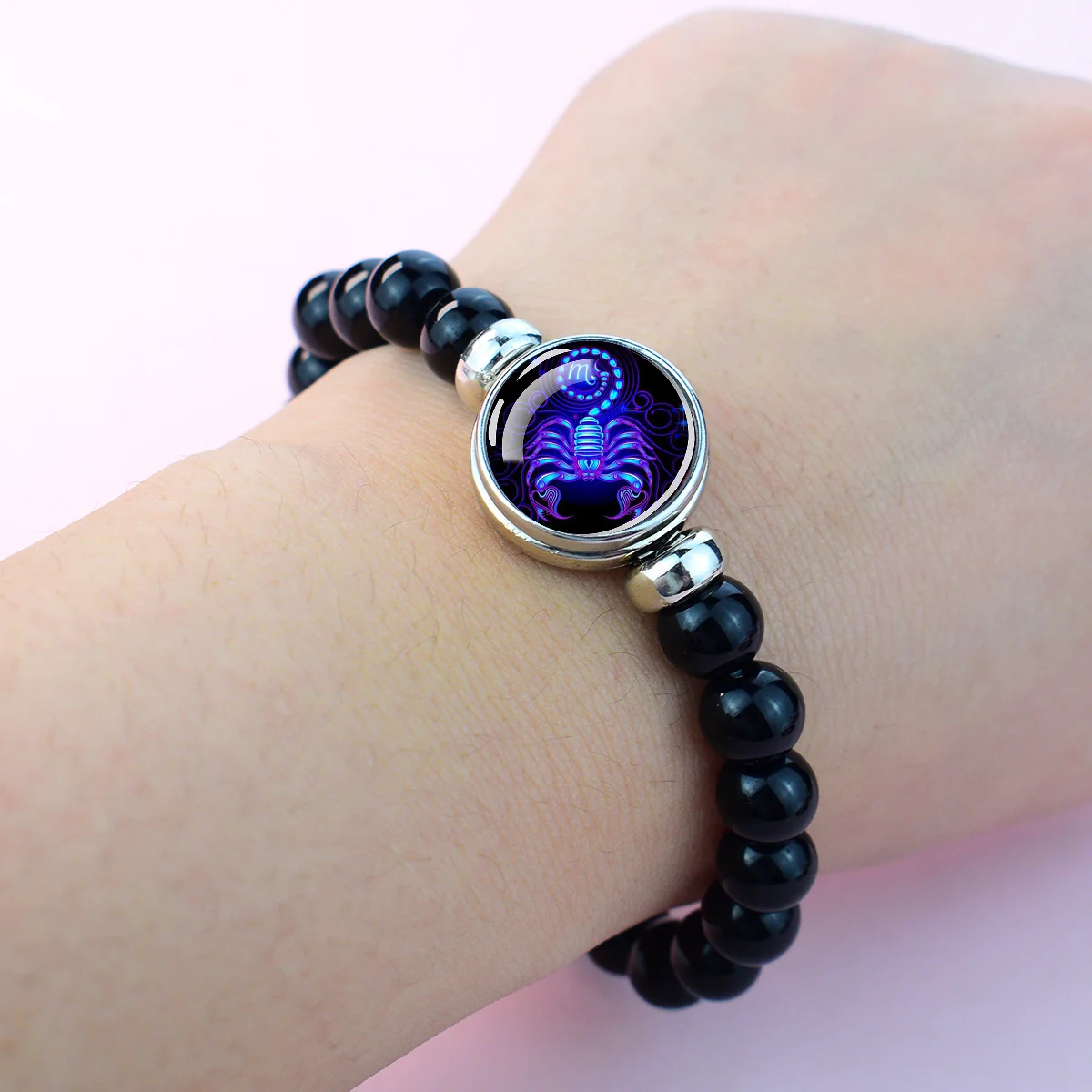 1PC Zodiac Sign Beaded Bracelet, 12 Constellation Button Charm Elastic Bracelet, Birthday Gift