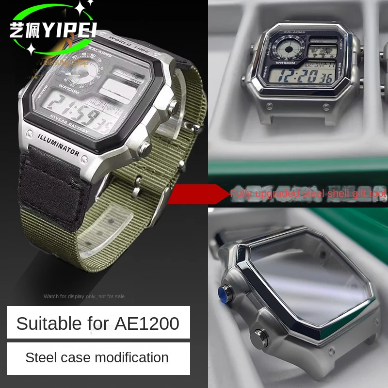 Modified AE1200/1300 Case For Casio 3299 AE1-1200WH Watch Case Stainless Steel Watch Case Metal Shell with Waterproof Ring Black