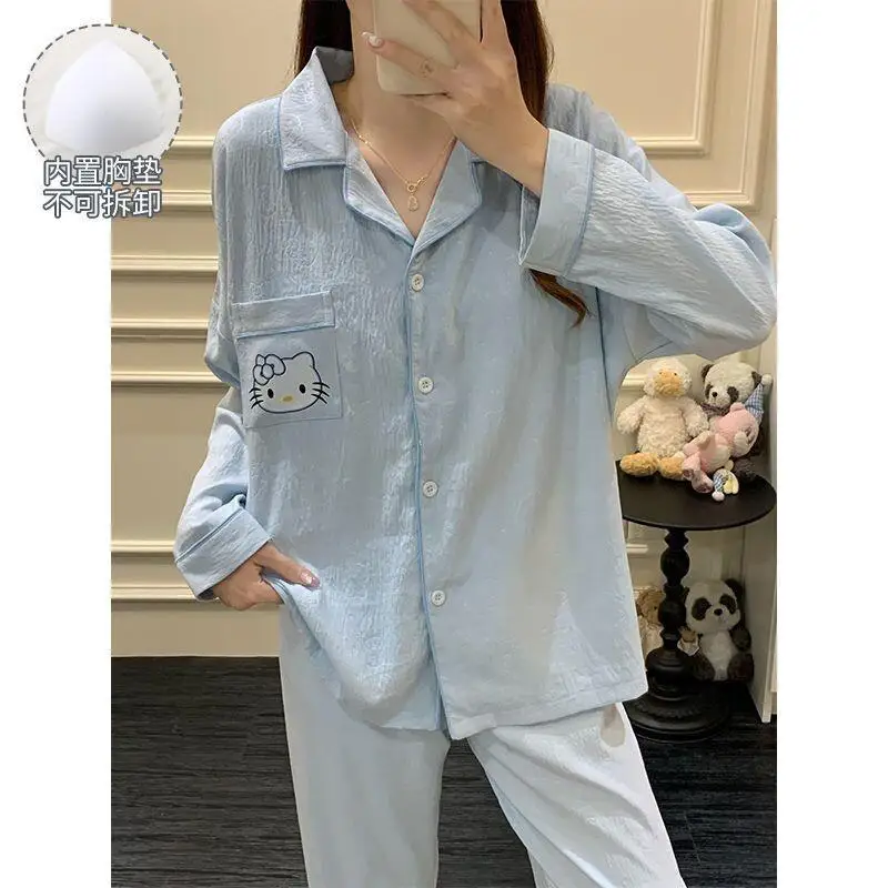 

Sanrio Hello Kitty Women's Pajamas Set Cloud Cotton Korean Style Spring Autumn Cute Sleeve Student Home Cozy Sleepwear