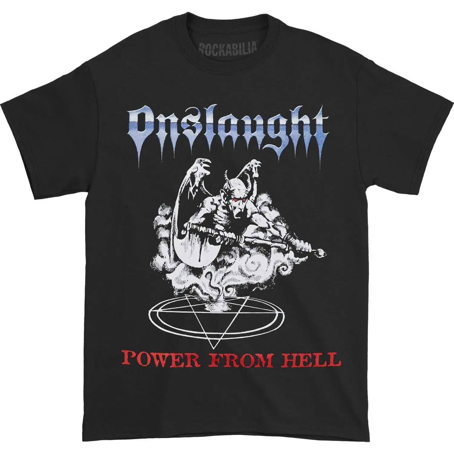 Мужская черная футболка средней длины с надписью Onslaught Power from Hell