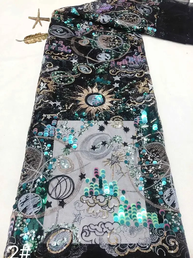 美しいカラフルなスパンコールの太陽刺繍レース生地、スパンコールの花チュール生地、ウェディングドレス、ブライダルドレス用