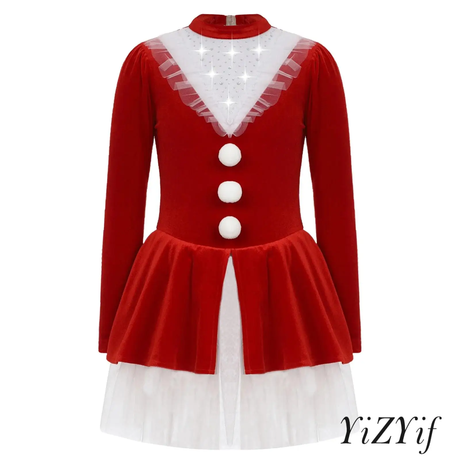 

Kids Girl Santa Claus Christmas Party Costume Sparkling Long Sleeve Back Cutout Candy Cane Dress New Year Xmas Leotard Dress