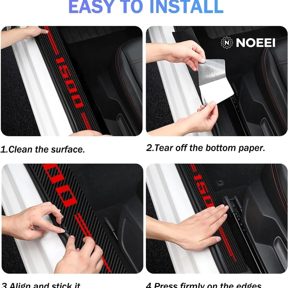 NOEEI Top 4X Red Letter Cab Door Sill Cover Step Protector For Dodge Ram 1500 Accessories