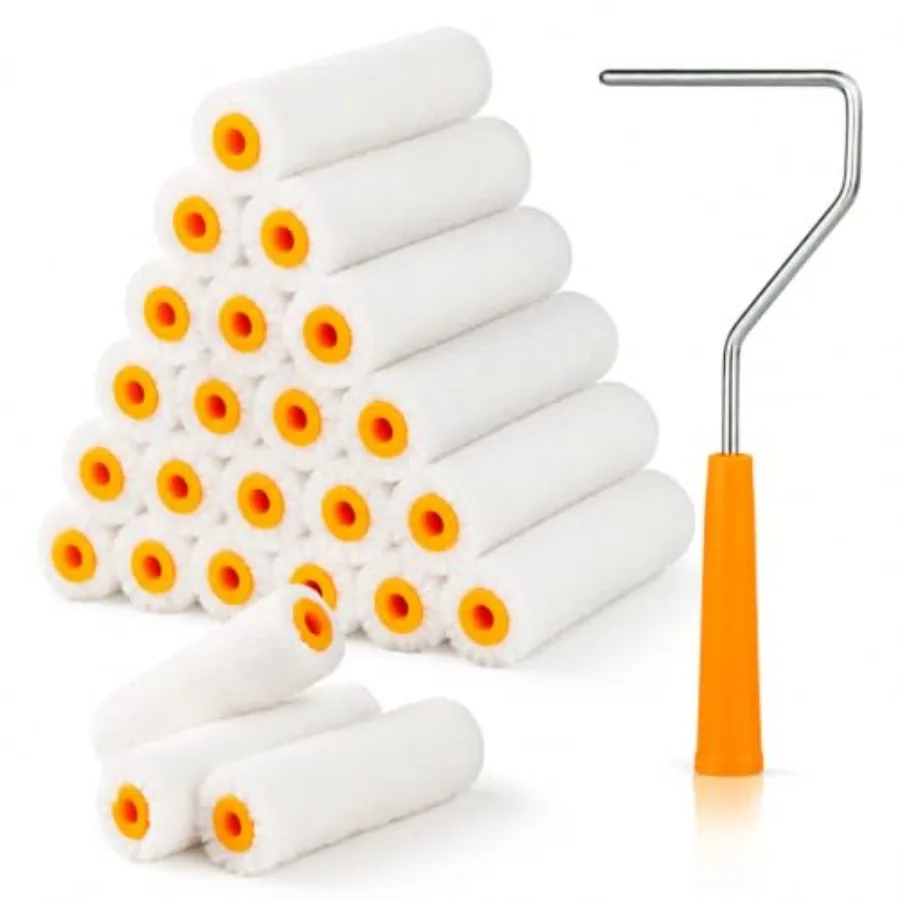 Mister Rui Mini Paint Roller Covers Pieces, 4 Inch Microfiber Rollers Small Paint Roller Refills and Frame for Painting Walls,