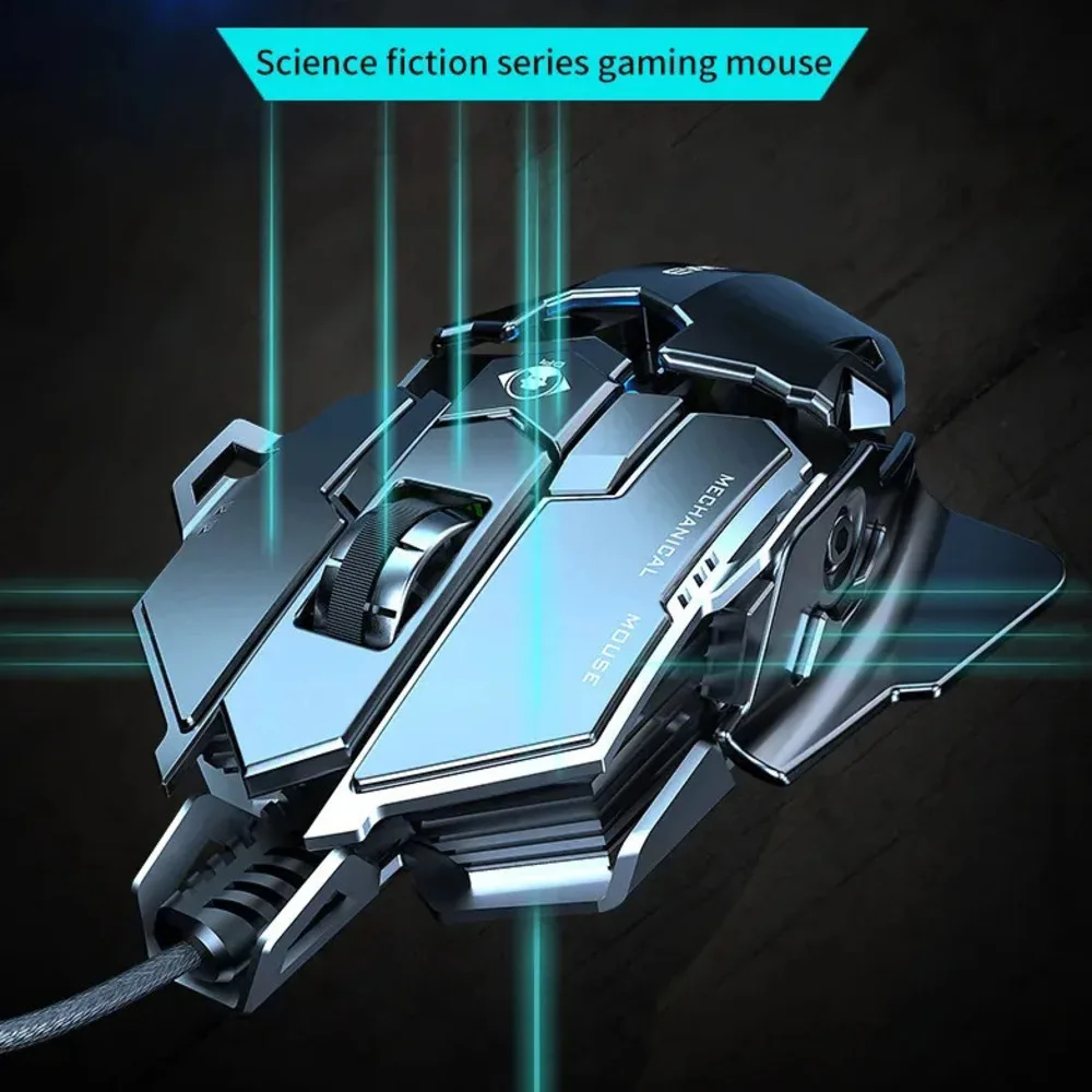 

RGB Color Backlit Wired Adjustable Rear Wing Gaming Mouse Ergonomic 12800 DPI Mechanical Metal Mice For PC Laptop Computer