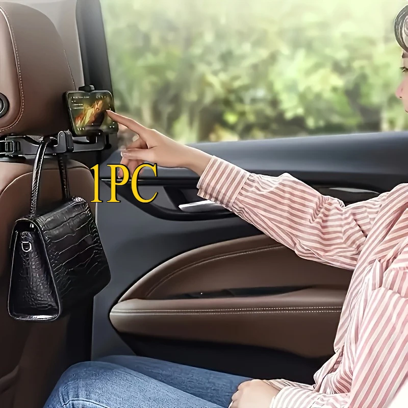 1PC Universal Car Rear Headrest Hook & Lockable Phone Holder – Sturdy Adjustable Multi-Use, Anti-Slip Design for Backseat