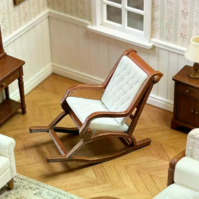 Miniature Rocking Chair Ornament 1/12 Dollhouse Recliner Model Dollhouse Furniture Decoration Micro Scene Photography Prop