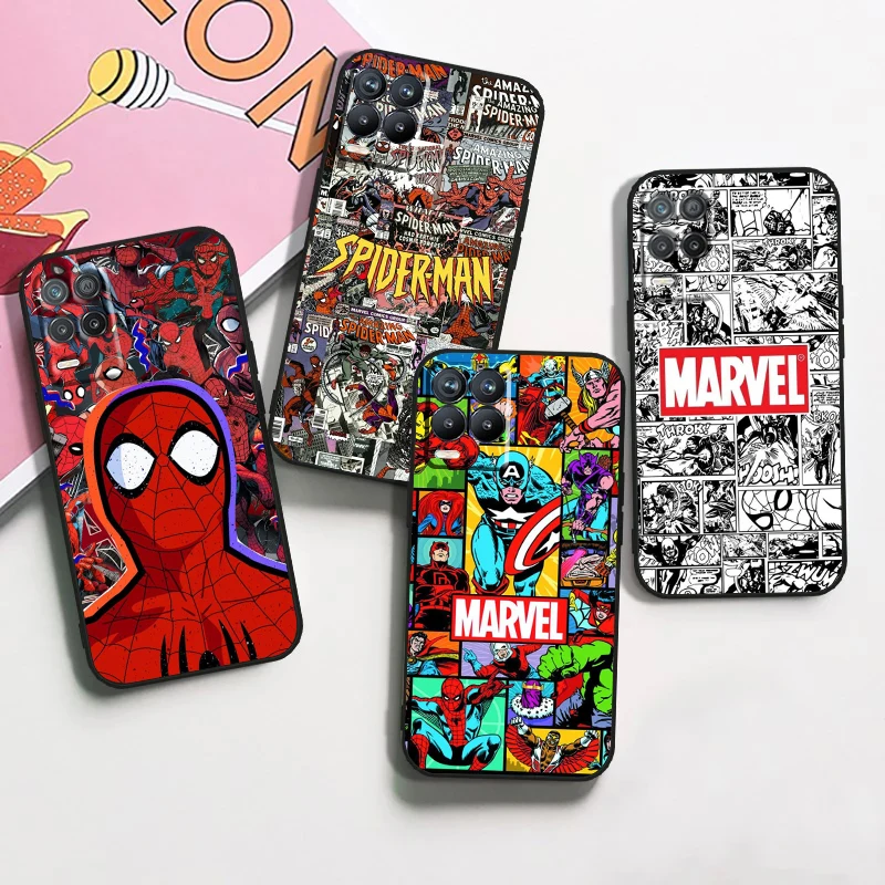 

Marvel Spiderman Hero For OPPO Realme GT Master Neo 5 C21Y C3 9 9i 8 6 Pro A5 A9 2020 A77 A74 Silicone Black Phone Case