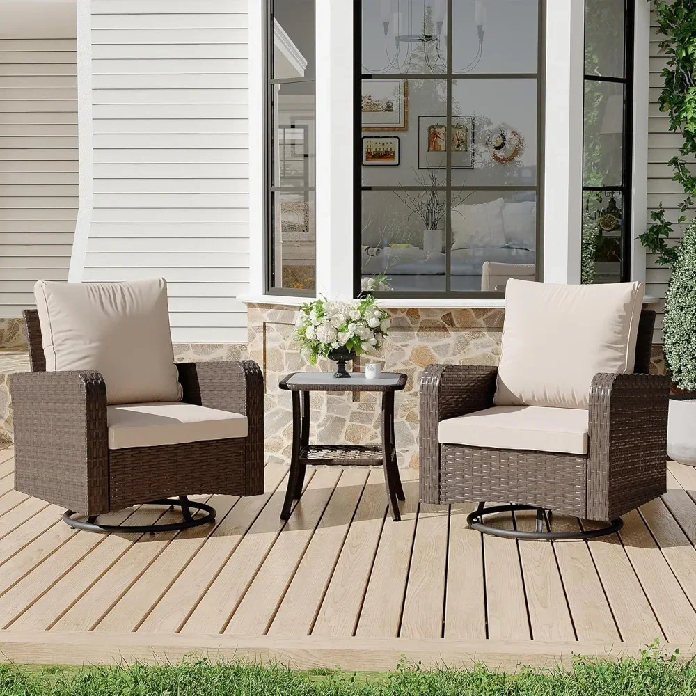 

3 Piece Swivel Patio Chairs Wicker Set - All Weather Outdoor Patio Bistro Set with Side Table, Small Patio Furniture Set
