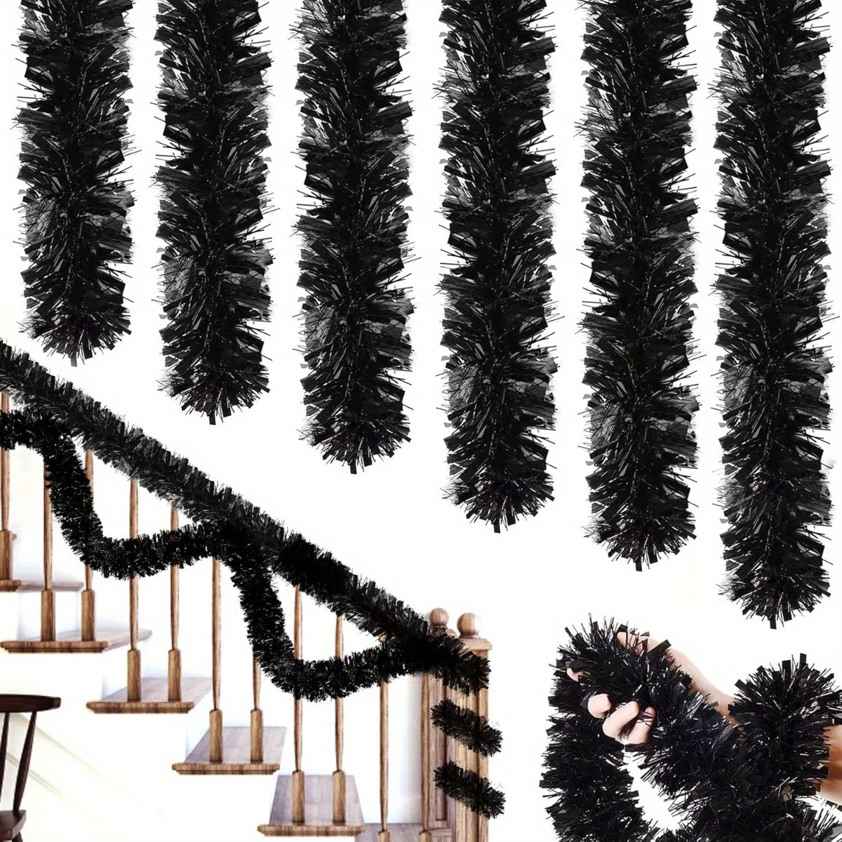 Tinsel Garland Decoration - 1 buah Garland Tinsel Hitam Metalik