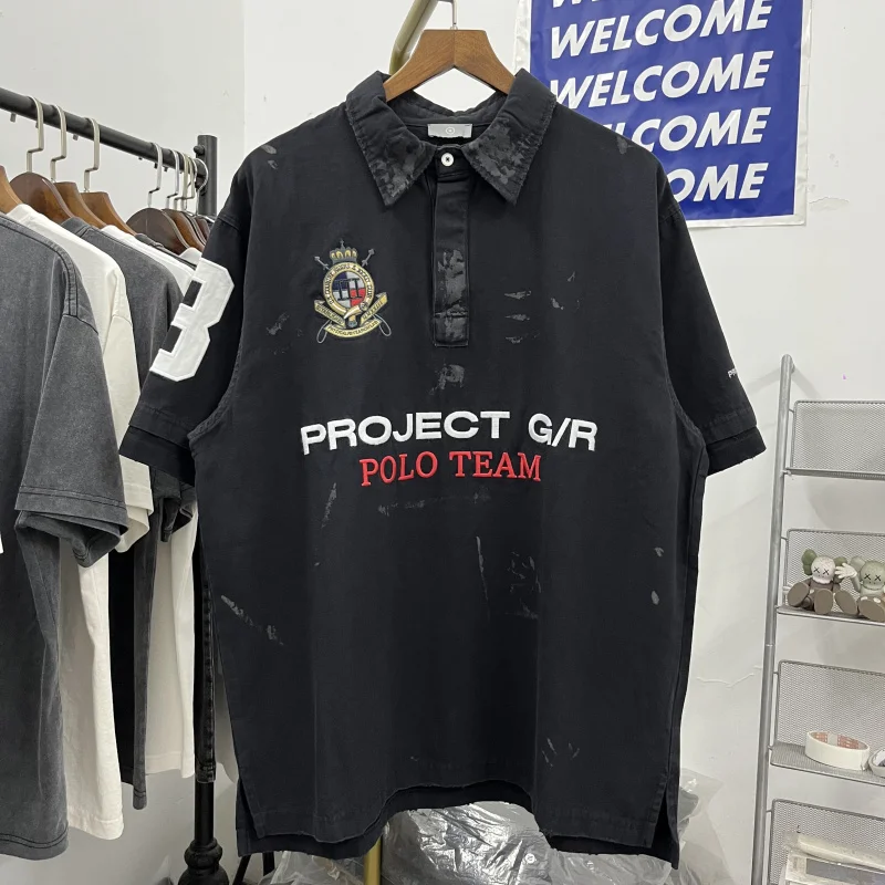 

Ailz American High Street Heavyweight Embroidered Letter Bae irt ort Sve Vintage Rusted Loose Hip Hop T-irt