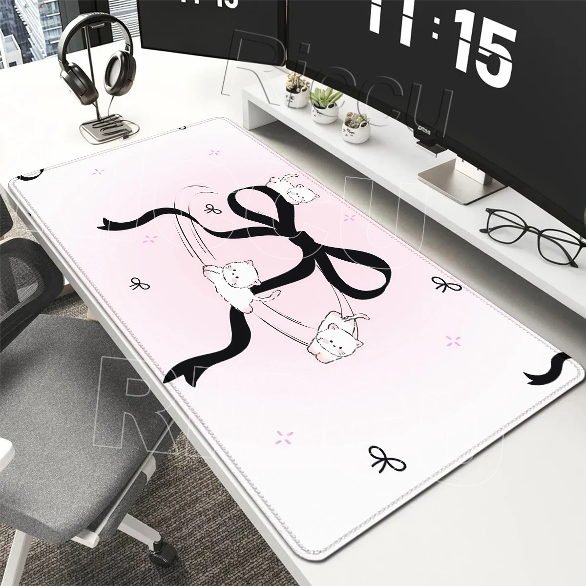 Pink Pretty Cute Kitten Mousepad Bow Knot Desk Mat Mouse Pad PC E-sport Type Carpet Laptop Keyboard Decoration Playmats LockEdge