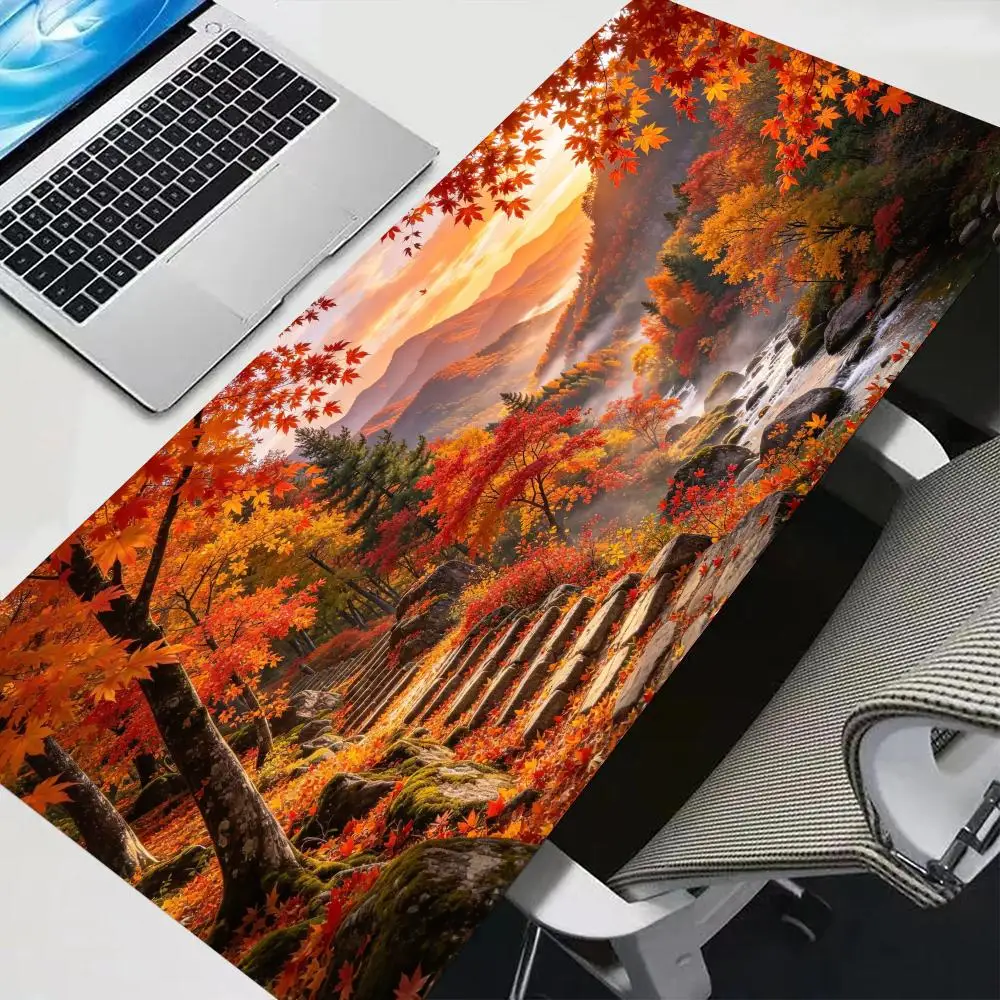 Autumn Mountain Trail Desk Mat Non Slip Rubber Base Precision Tracking For Outdoor Style Home