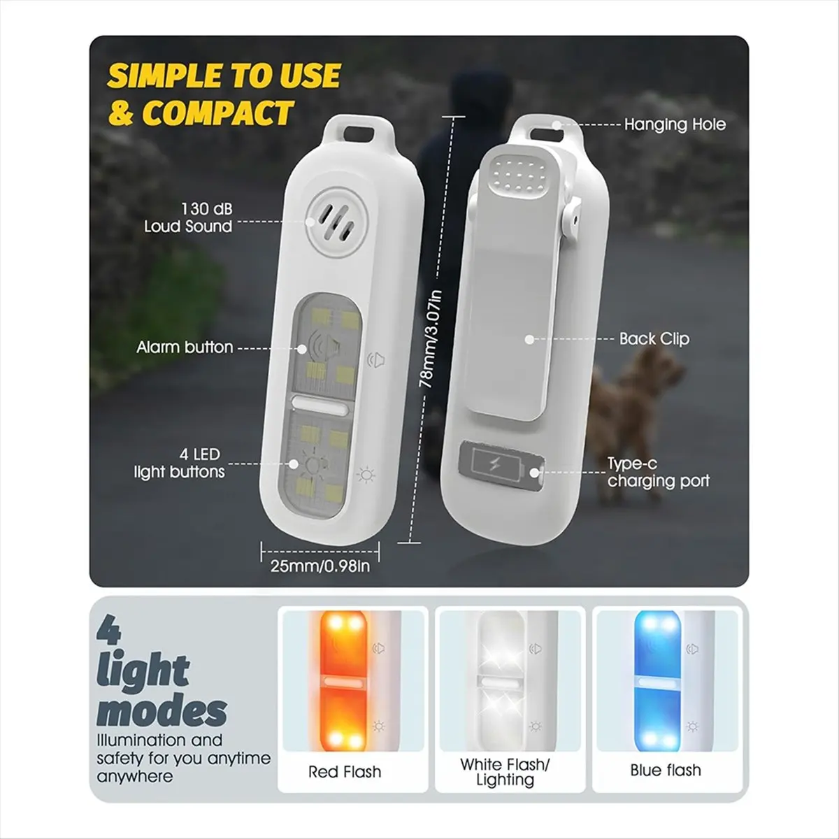 Personal Safety Warning Light with Strobe Lights, Safety Night Running Strobe Three-Color Flashing Light