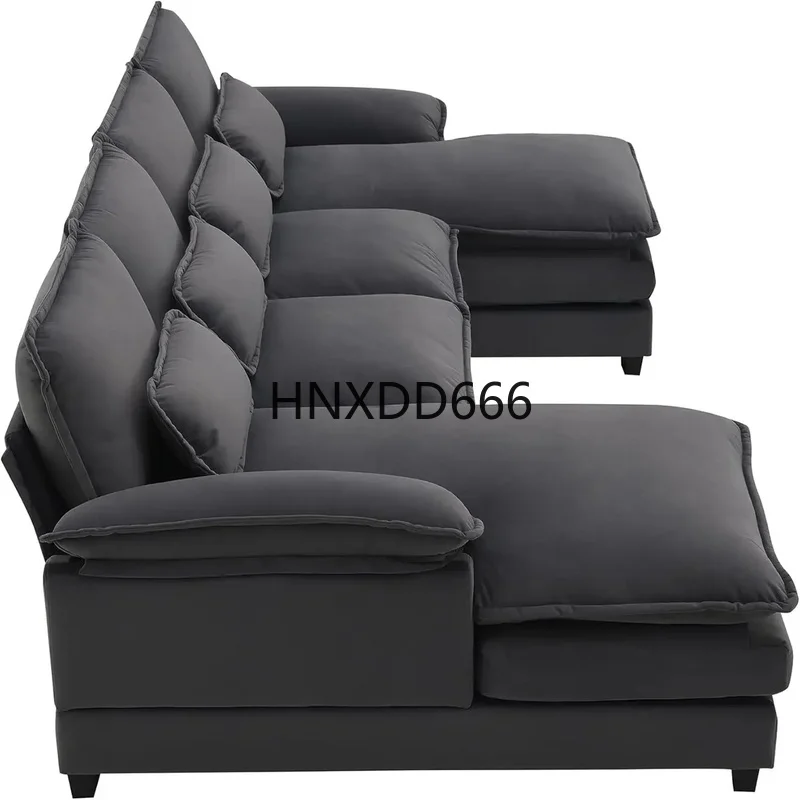 

Cozy Large U-Shaped Modern Overstuffed Sofa with Double Chaise and Cushions in Gray, Comfortable Modular Sleeper Design