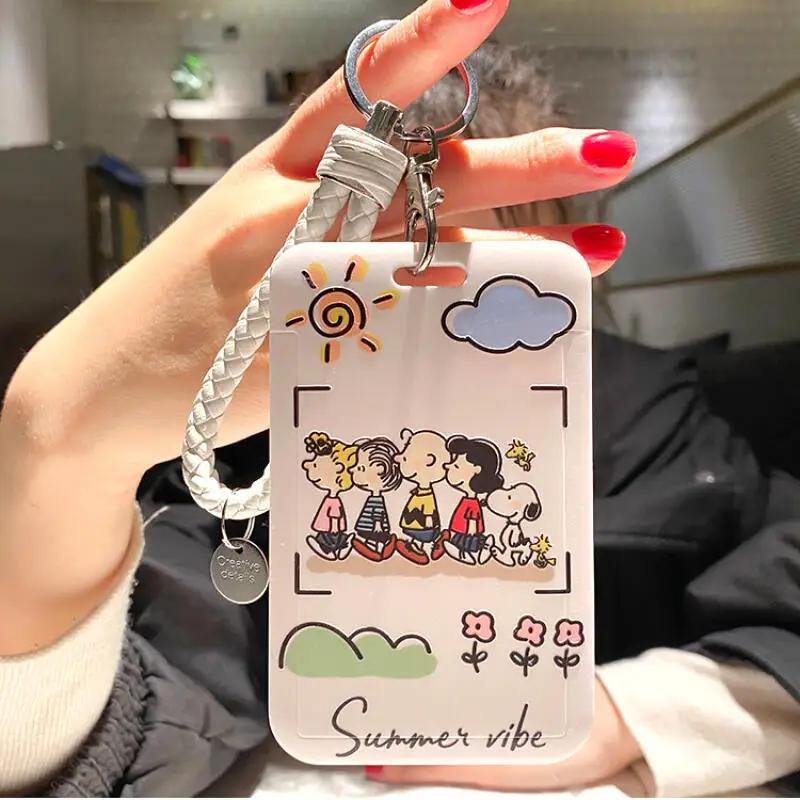 Cute Snoopy Card Cover Work Id Holder Practical Lanyard Keychain Multifunctional Case for Campus Metro Access Meal Water Card