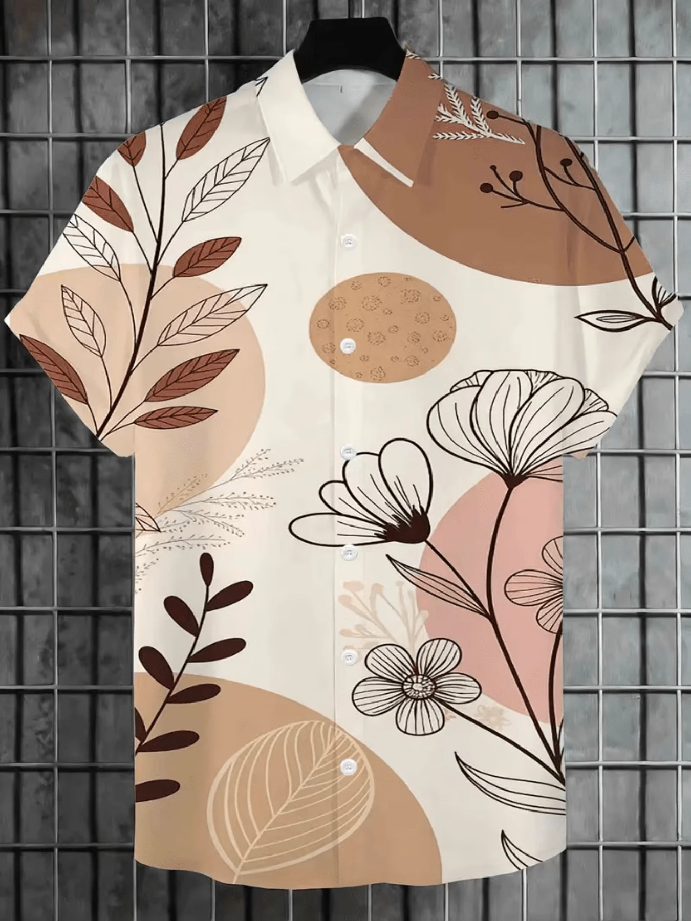 

Abstract Floral And Geometric Print Casual Short Sleeve Mens Button Down Shirt