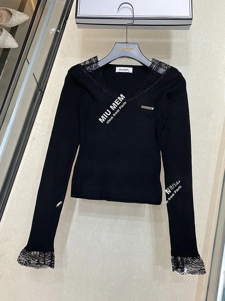 

Женский вязаный топ Sweet Lace V-Ne Faion Ele Sle из полиэфирного волокна Long Sve Regular Fit Commute Sle, цельный