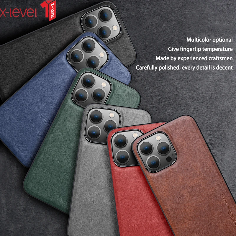 Funda For iPhone 15 Pro Max Case X-Level Luxury Vintage Leather + TPU Protective Back Cover for iPhone 15 Pro чехол