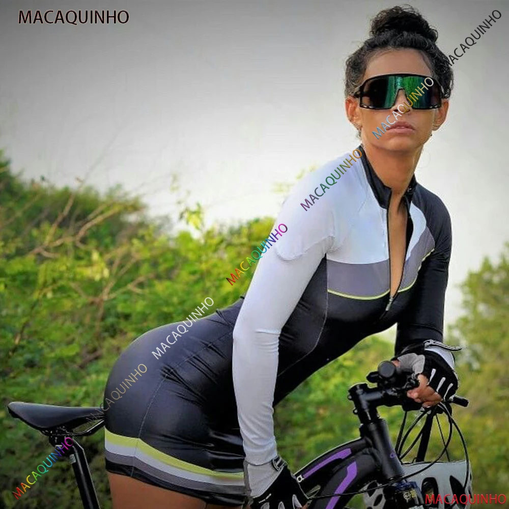 Macaquinho Triathlon Women's Cycling Clothing Long Sleeves Sets Bike Riding Skirt