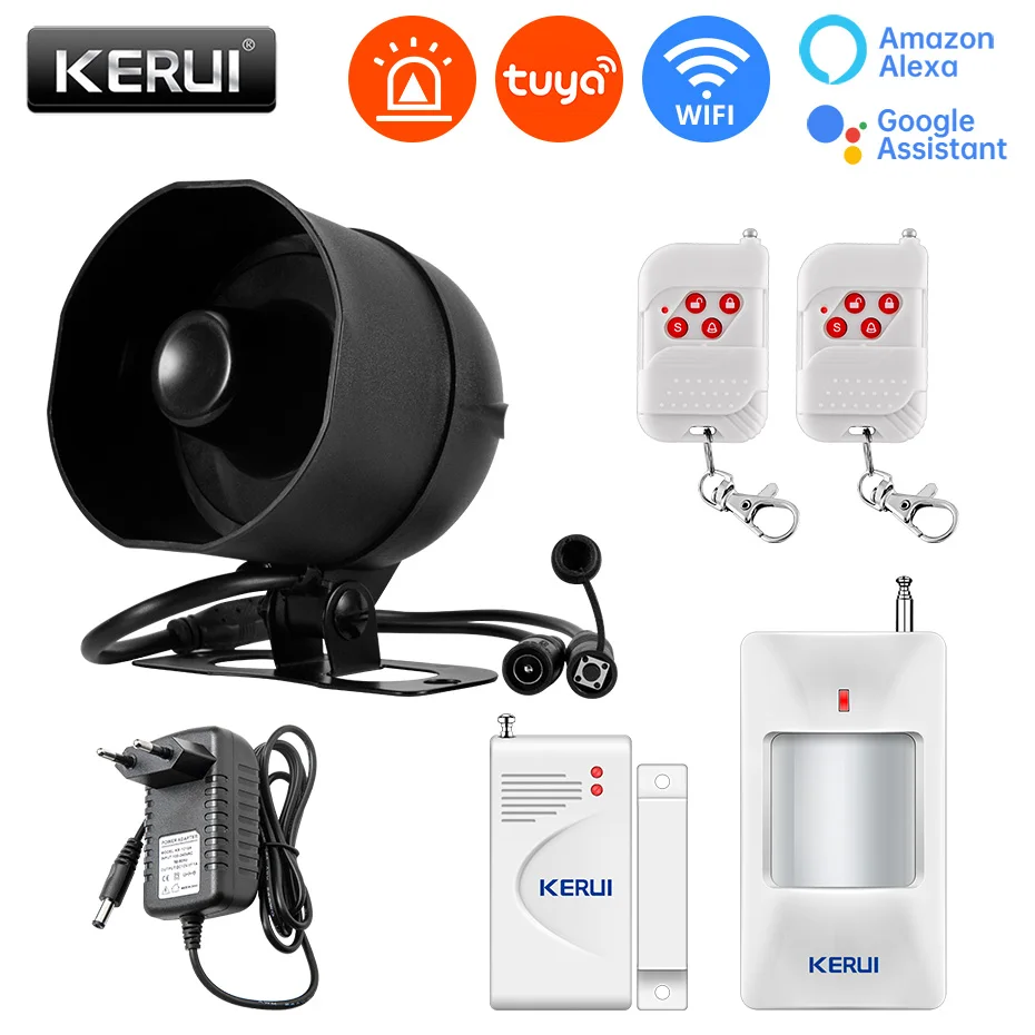 KERUI Tuya Black WIFI Wireless Security Alarm System Siren Home Burglar WIFI Loudspeaker Tuya APP Remotely Control