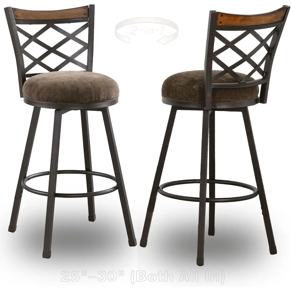 

Industrial Vintage Taupe 2-in-1 Swivel Bar Stools, Adjustable Height Counter Stools, Metal and Wood Chairs for Kitchen Island or
