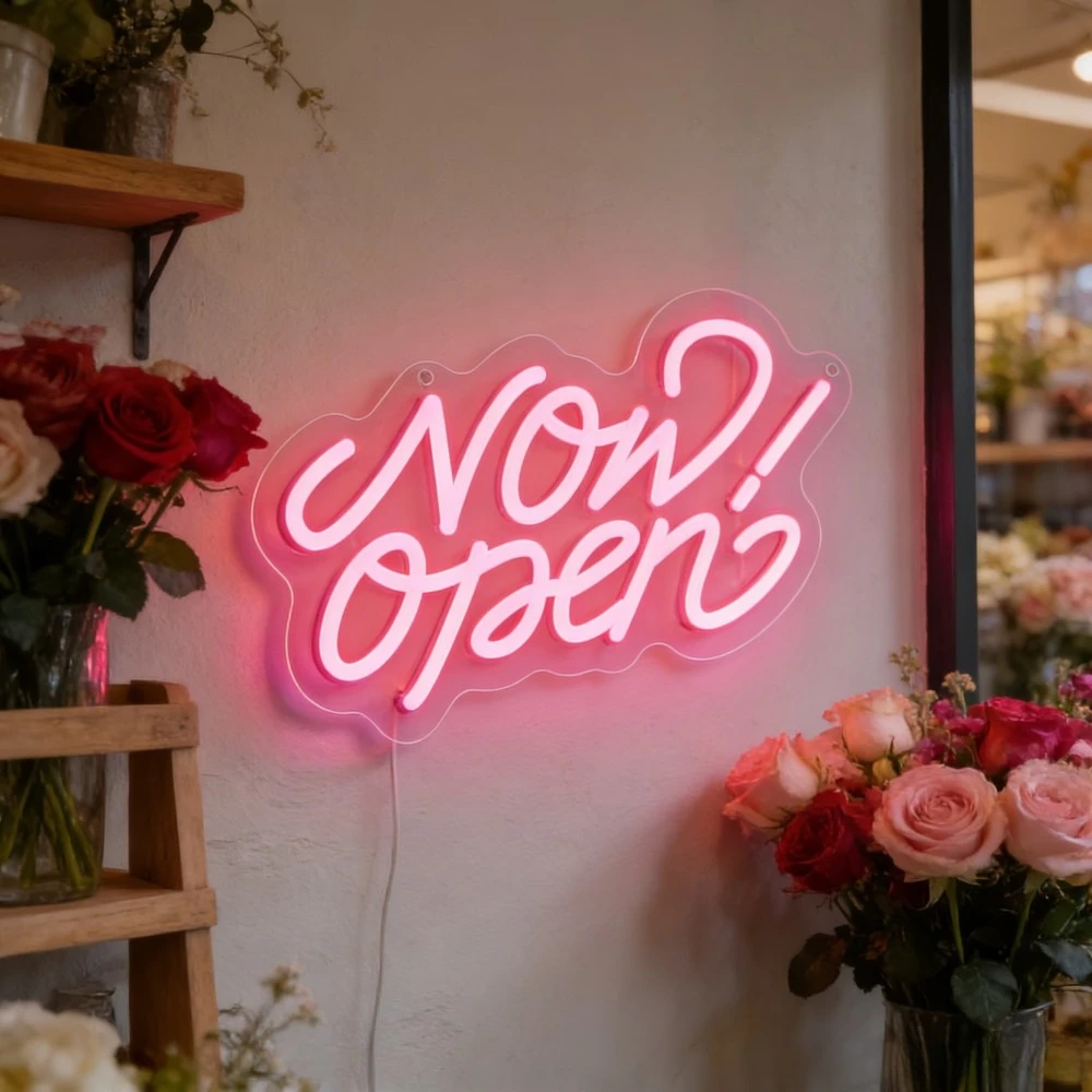 

Неоновая вывеска «Now Open» для кафе, бара, ресторана, свадебного декора, яркий световой знак «Добро пожаловать» для витрин, стен, помещений и улицы