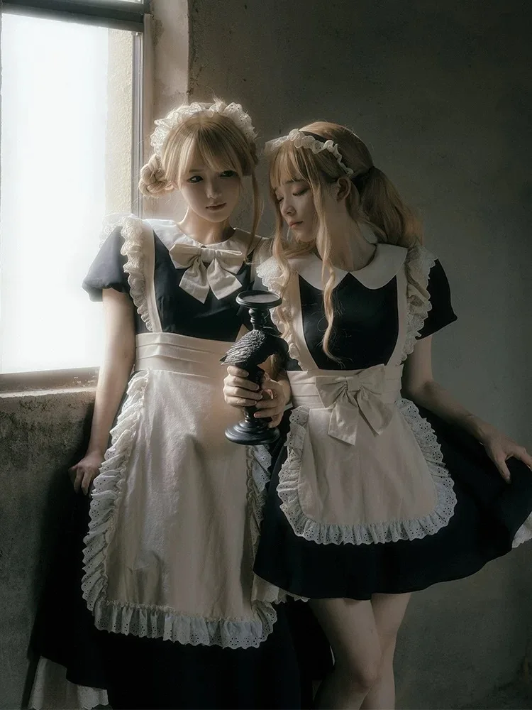 

-Kiss Kiss - Ancient Early Wind Inverted Lace Maid Dress COS Cute Classical Sen Female Lolita Maid Lolita Apron Dress Set