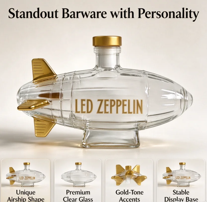 Airship Shaped Clear Glass Decanter Creative Home Bar Table Display Wine Bottle Liquor Spirits Storage Carafe for Decor