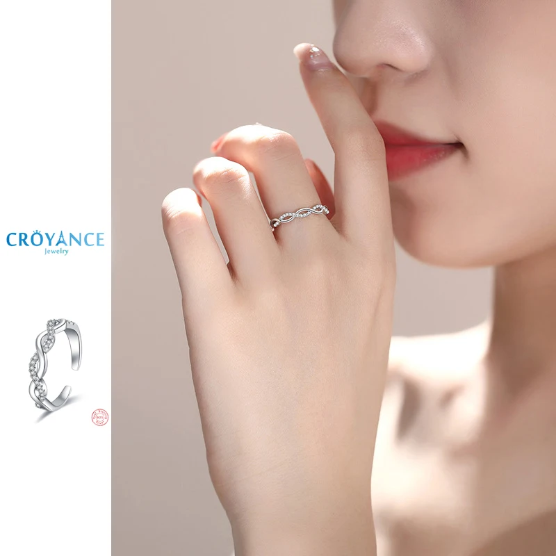 

925 Sterling Silver Elegant Crossing Weave Zircon Adjustable Rings Women Jewelry Gift Trend Spiral Twisted CZ Open FingerRing
