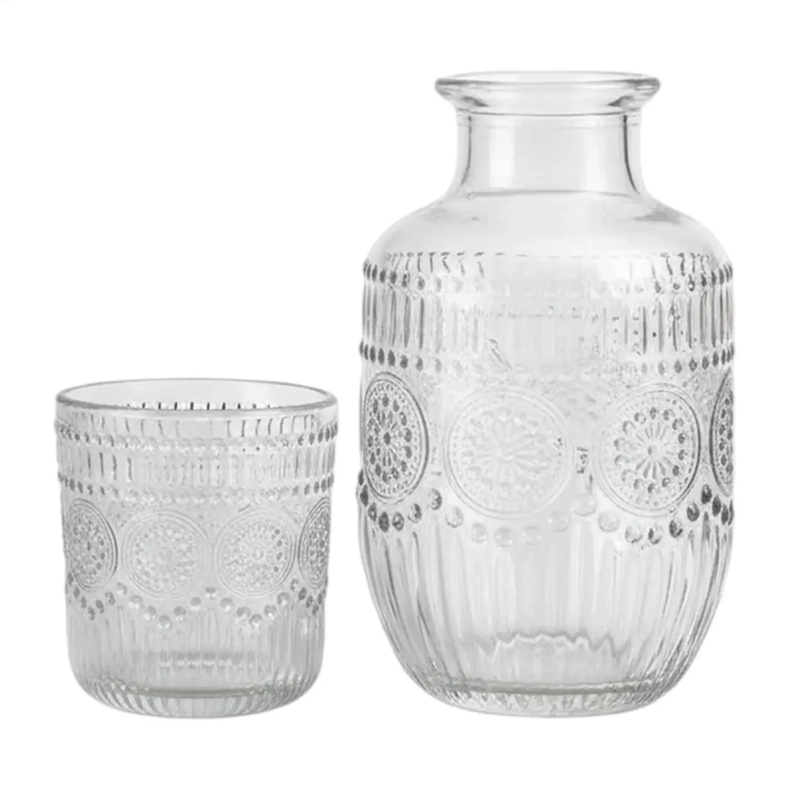 Bedside Carafe and Glass Set Snowflake Design Water Pitcher with Cup for Tea Coffee Milk Juice Nightstand Bedroom Home Decor