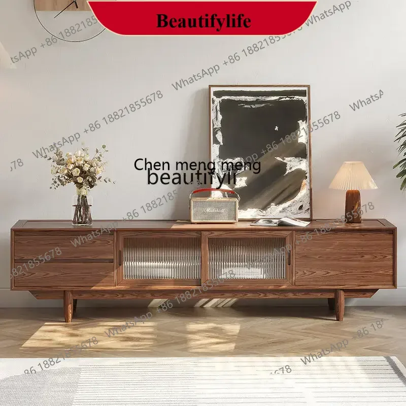 D178 Y zq Nordic and Japanese Style Log TV Cabinet Modern Simple Home Living Room Locker Side Cabinet