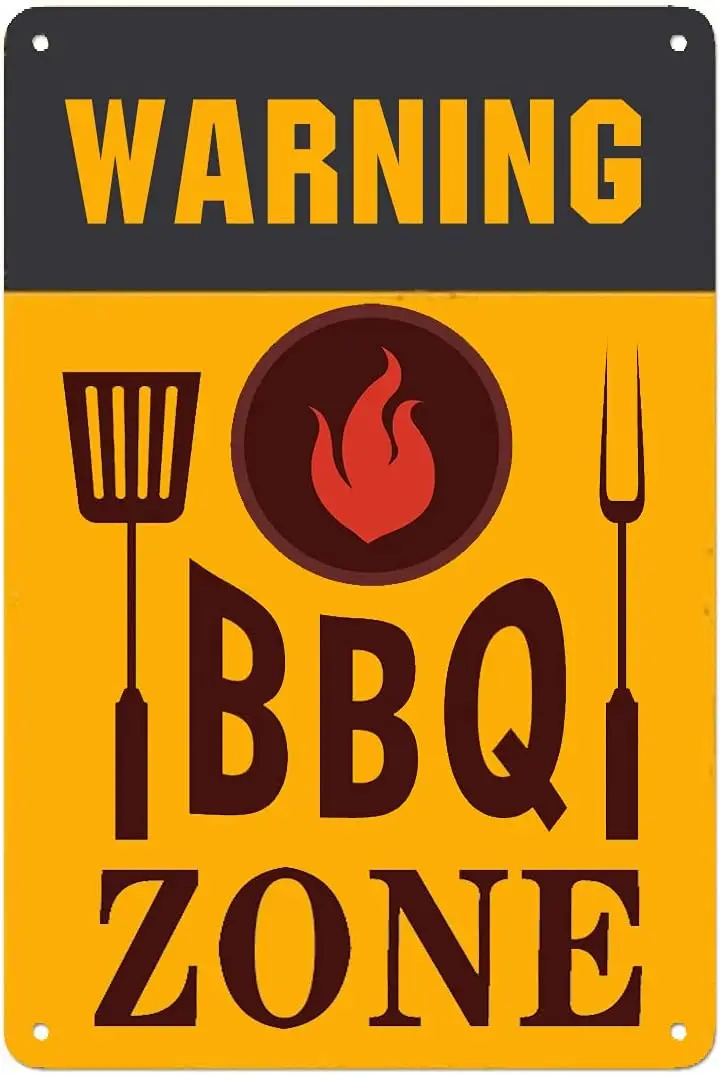 BBQ Tin Sign Barbecue Zone Metal Sign Novelty Tin Sign Cook Food Home and Outdoor Wall Decor 8X12 inches