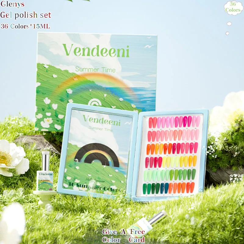 Glenys 36 Color nail polish Gel All Network Popular Pure Color Cool Soaking gel Color Matching Card Nail Salon Clearcoat Set