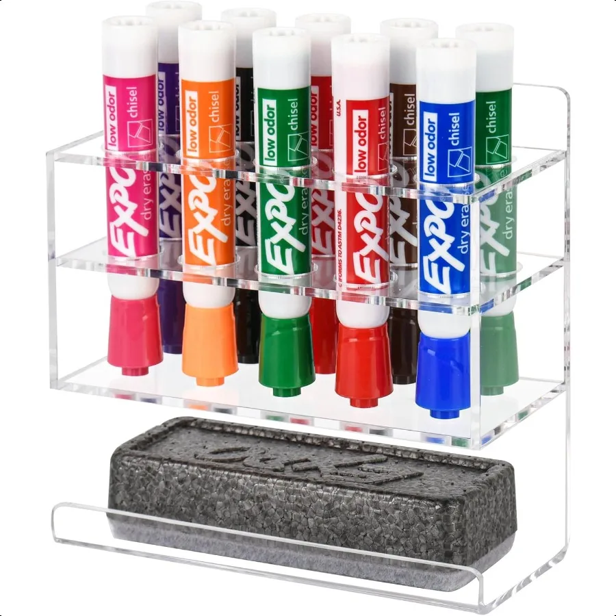 

Dry Erase Marker Holder Wall Mounted Acrylic Marker Holder with 10 Slots Sticky Pen Storage for Classroom Organization Whiteboa