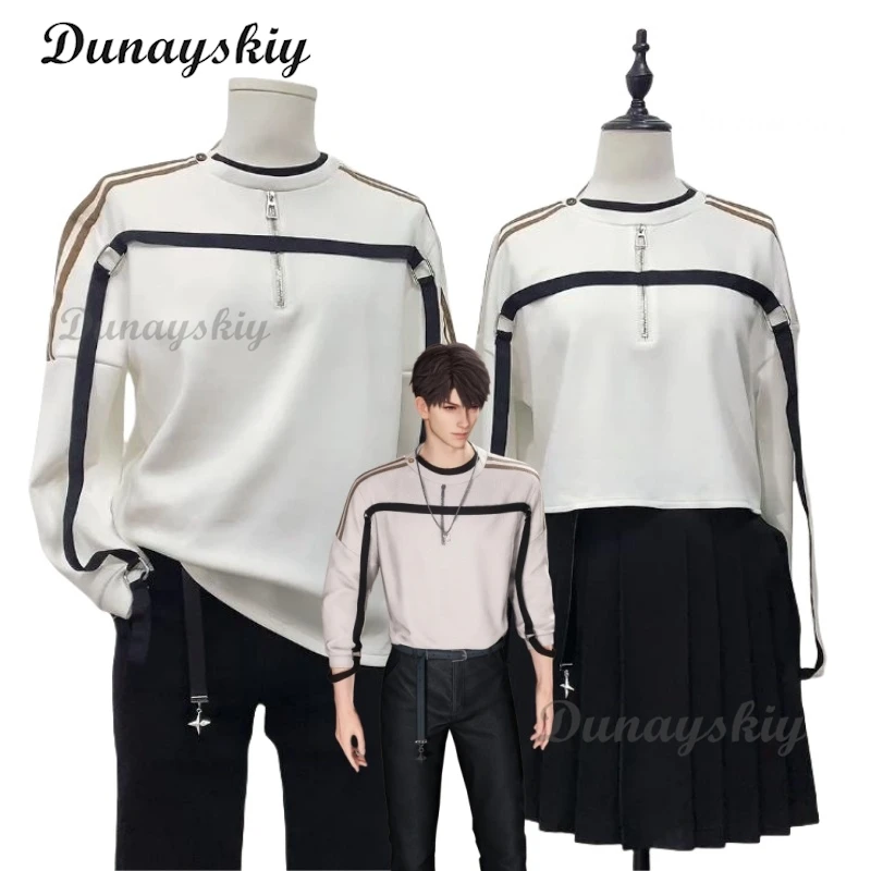 Caleb Косплей Костюм Любовь и Глубокий Космос Пояс Повседневная Толстовка Пояс Белые Брюки С Длинными Рукавами Хэллоуин Вечеринка Женщины Мужчины Карнавал