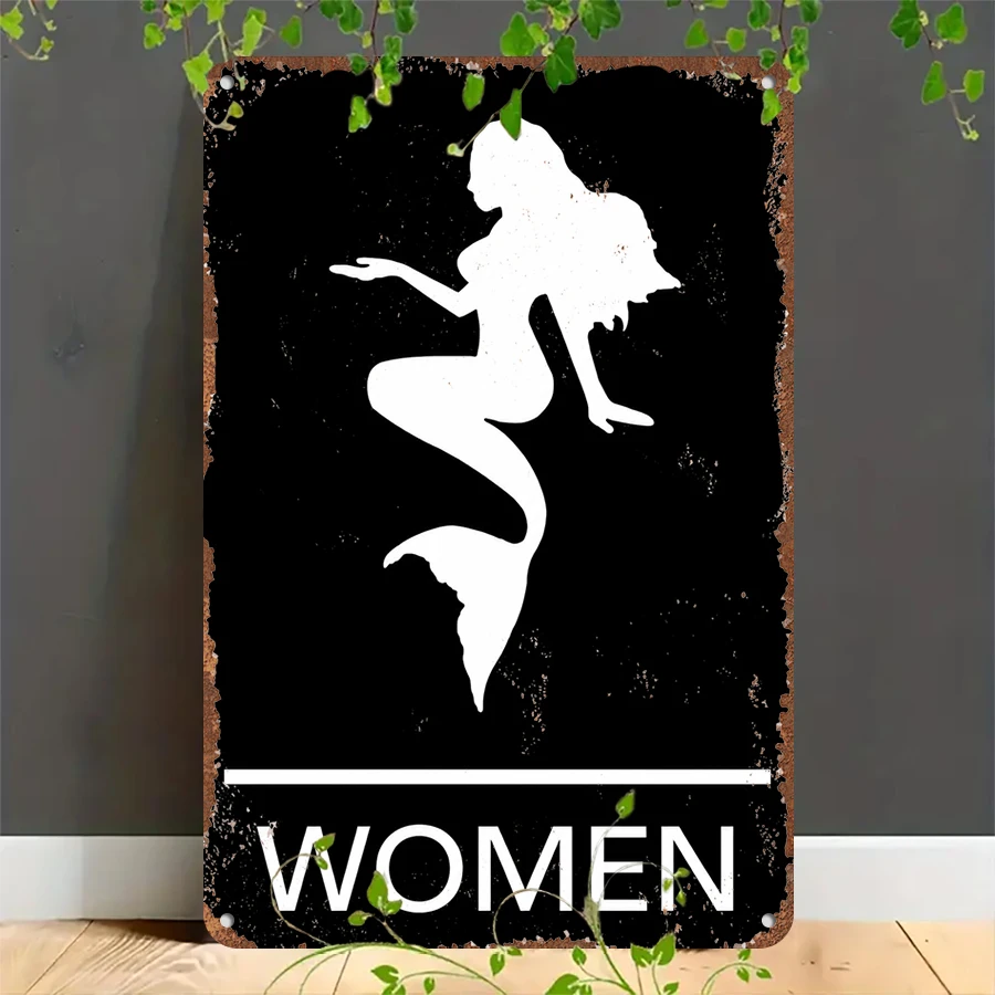 2D flat retro metal tin plate, Vintage Mermaid Women's Restroom Tin Sign, Suitable for home, garage, café, bar and garden decoration