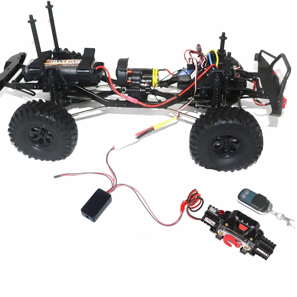 รอกอัตโนมัติแบบมอเตอร์คู่ RC พร้อมตัวควบคุมและตัวรับสัญญาณ  วัสดุโลหะ เหมาะสำหรับรถบังคับวิทยุแบบ Crawler รุ่น Axial SCX10 90046 Traxxas TRX4 TRX6
