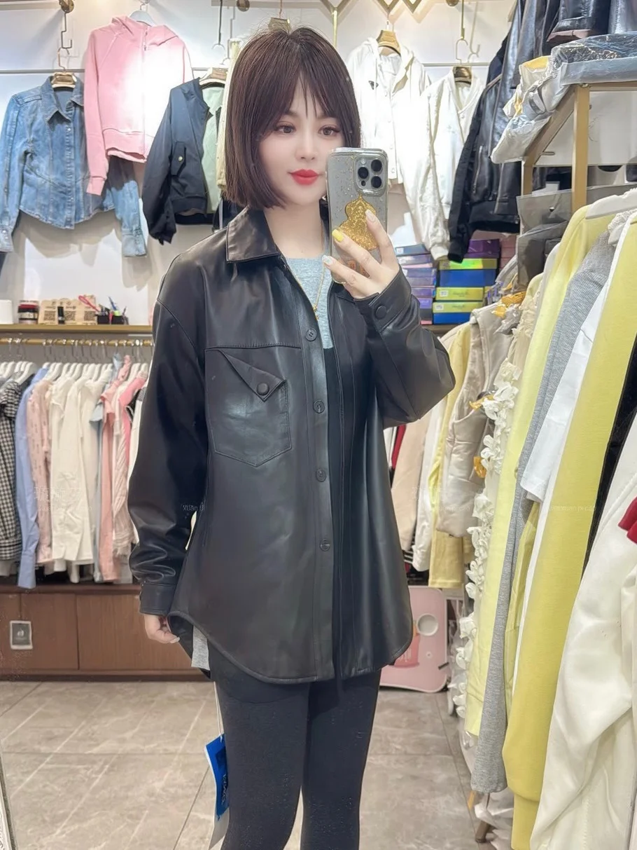 

Ning Genuine Leather Jaet Women's Spring 2025 New Sle High-End eepskin ort Loose Ladies' Outerwear