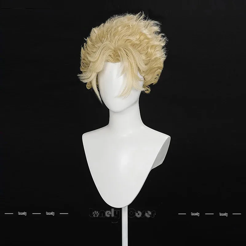 CyIdentity V Hullabaloo 코스프레 가발 가장 밝은 스타 마이크 모튼 남성 여성을위한 금발 아프로 헤어 가발 소녀 할로윈 크리스마스 파티