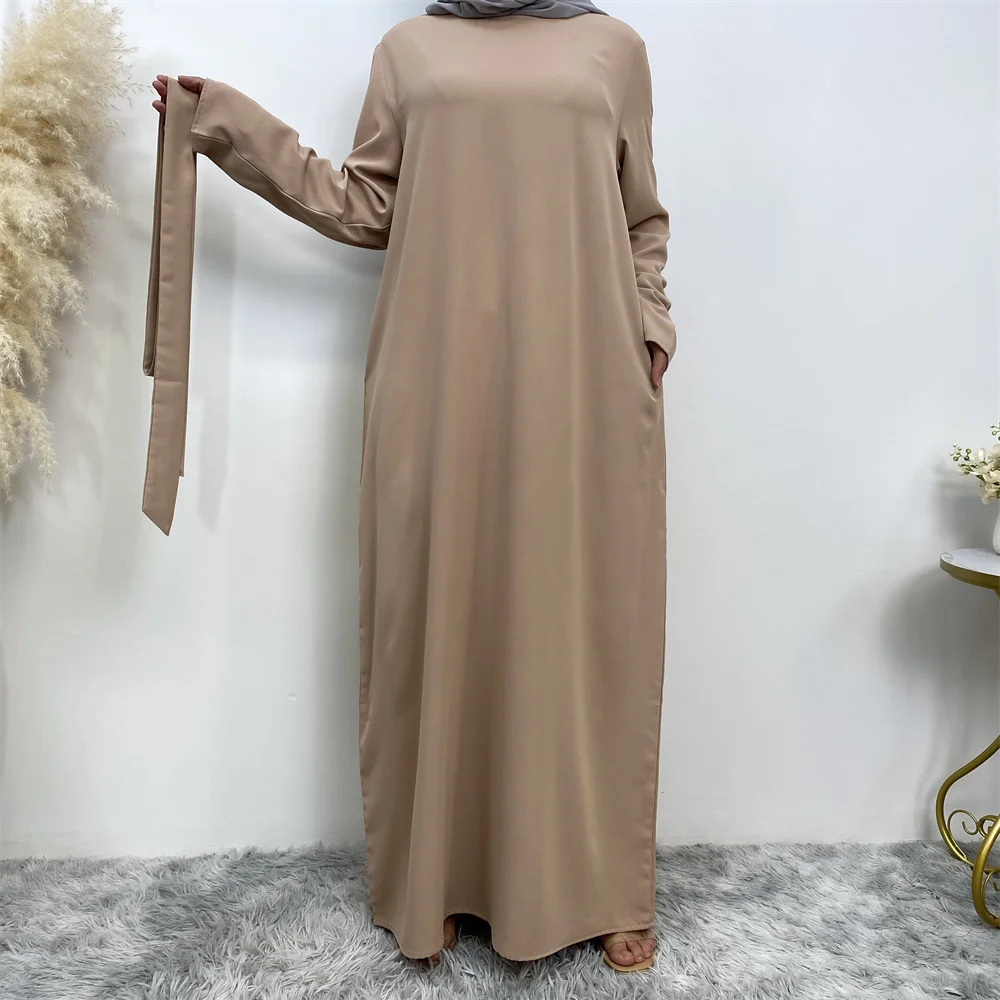 عباية إسلامية موضة جديدة فستان ساخن تركيا العربية دبي رداء بلون سادة مع جيوب فستان نسائي طويل 29